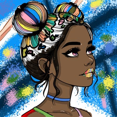 realistic girl with buns on the top of her head