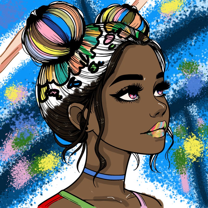 realistic girl with buns on the top of her head