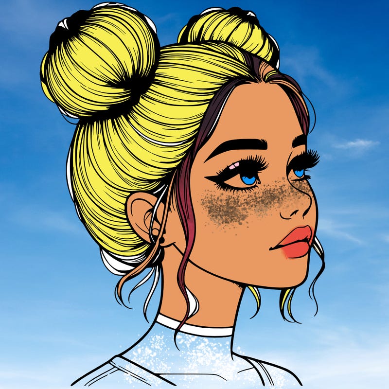 realistic girl with buns on the top of her head