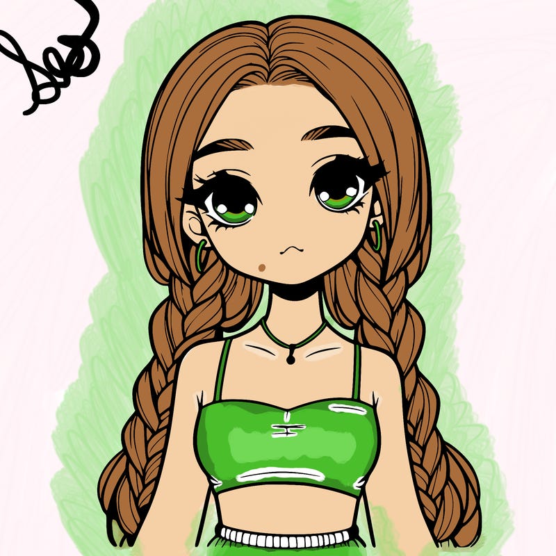 realistic girl in a crop top with braided hair