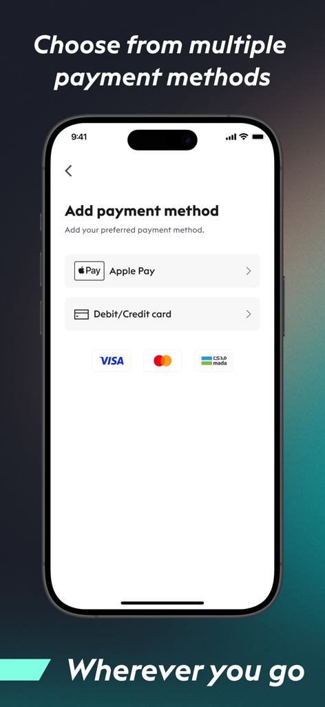 EVIQ: EV Charging Network - EVIQ app screen showing multiple payment methods including Apple Pay and credit cards for electric vehicle charging