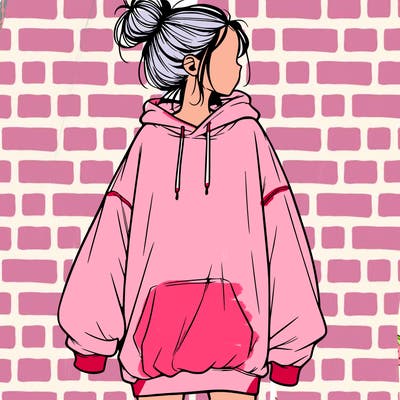 realistic girl with a oversized sweatshirt on and a bun