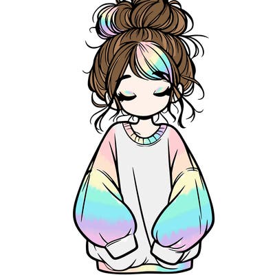 girl with baggy sweatshirt and messy bun