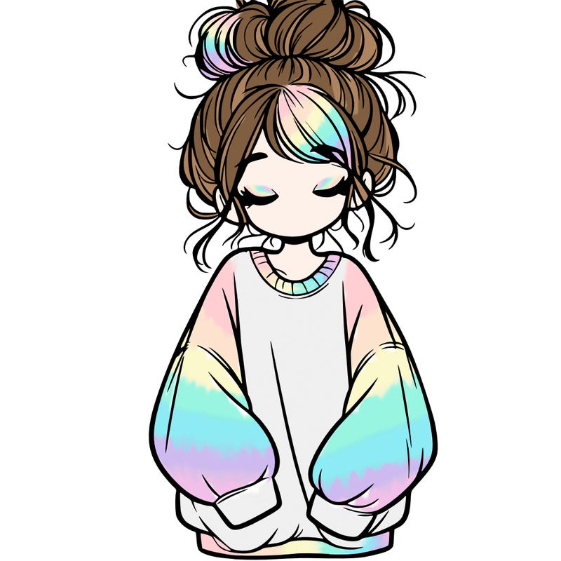 girl with baggy sweatshirt and messy bun