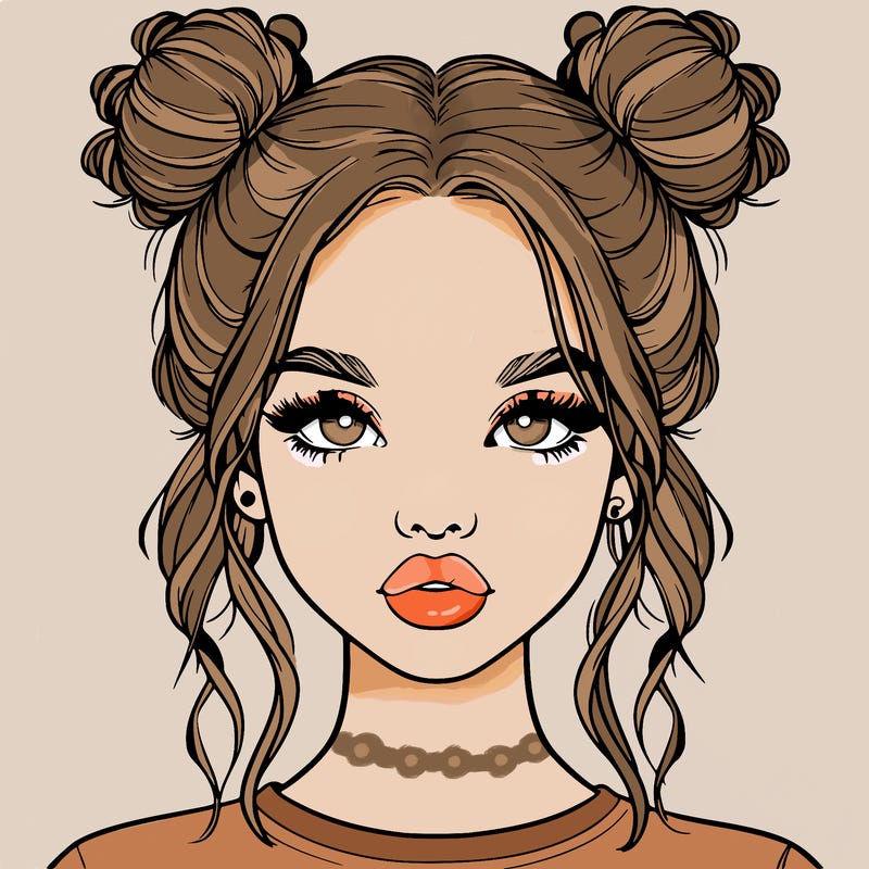realistic girl with two buns in hair and lips