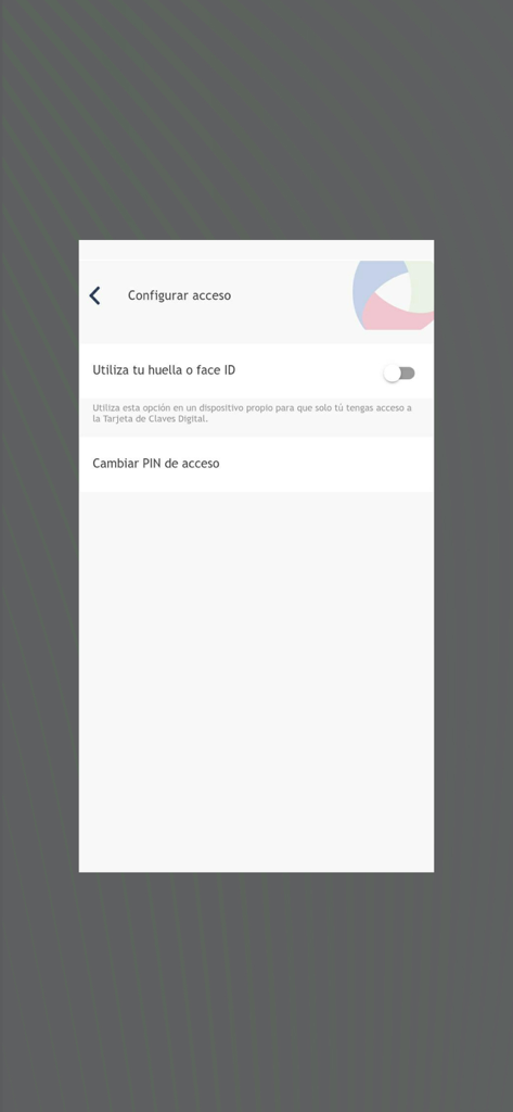 Tarjeta de Claves Digital BHD - BHD Digital Key Card app security settings menu showing biometric and PIN options
