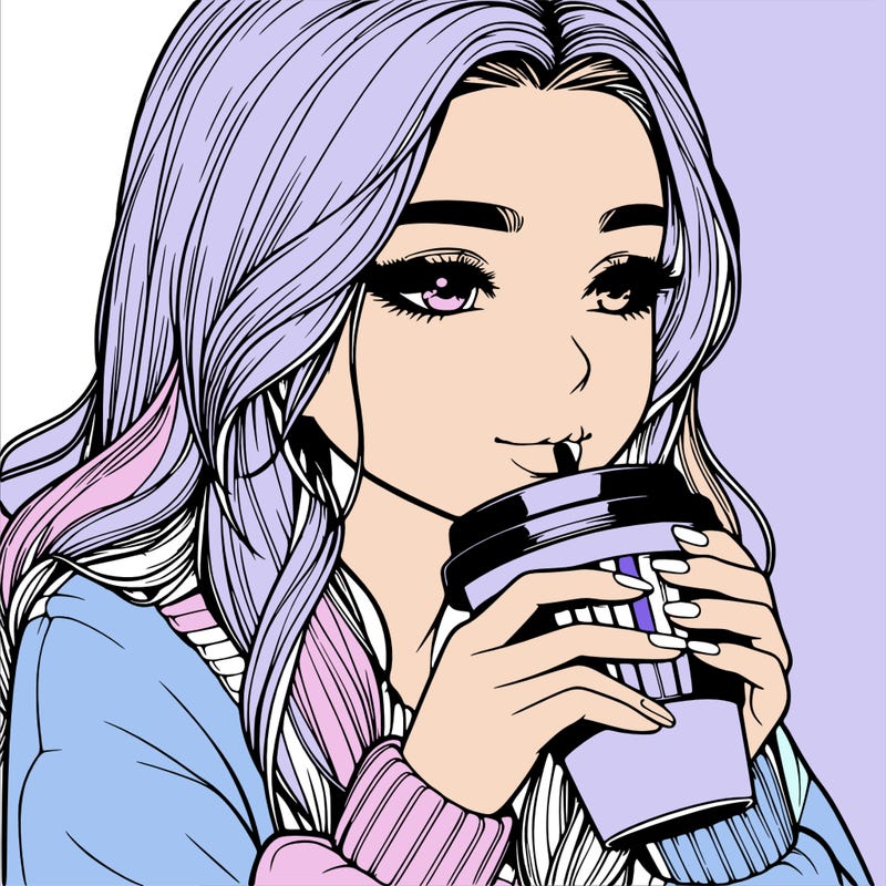 realistic girl drinking coffee