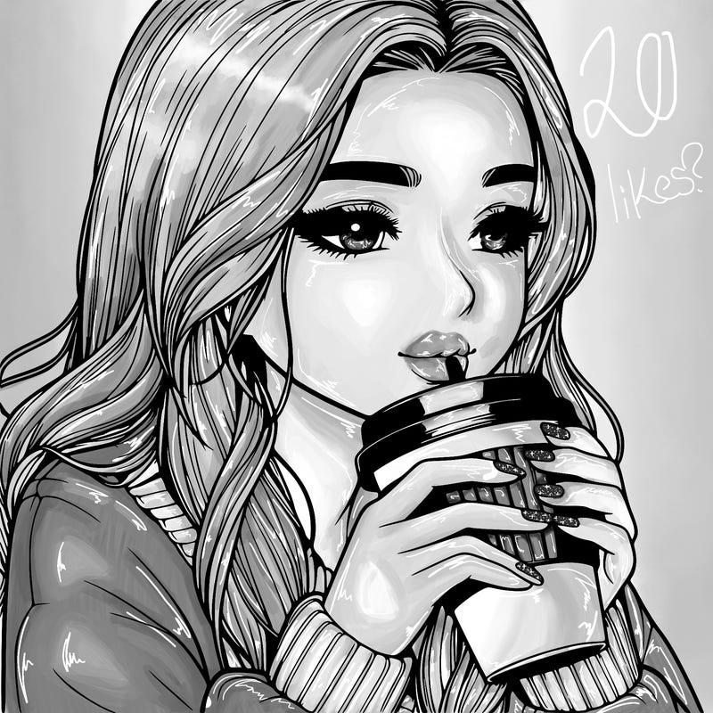 realistic girl drinking coffee