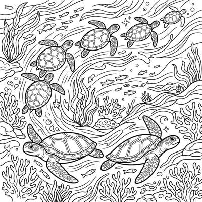 Join a family of friendly sea turtles on their incredible ocean migration with this captivating coloring page. Perfect for kids aged 4-8, it offers a fun and educational journey through vibrant underwater scenes.