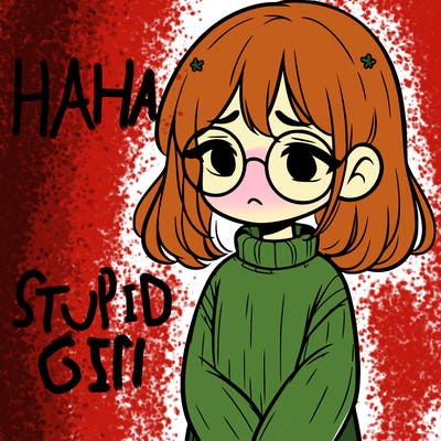 sad girl with glasses in a sweater