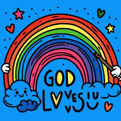 a rainbow with the words "god loves you" that you can also color in