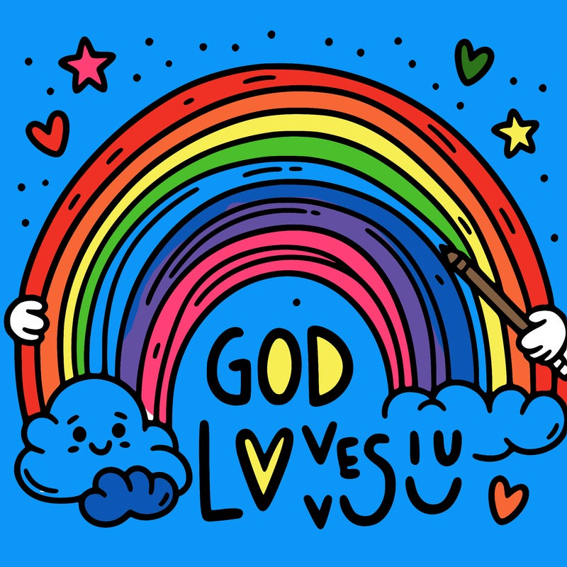 a rainbow with the words "god loves you" that you can also color in