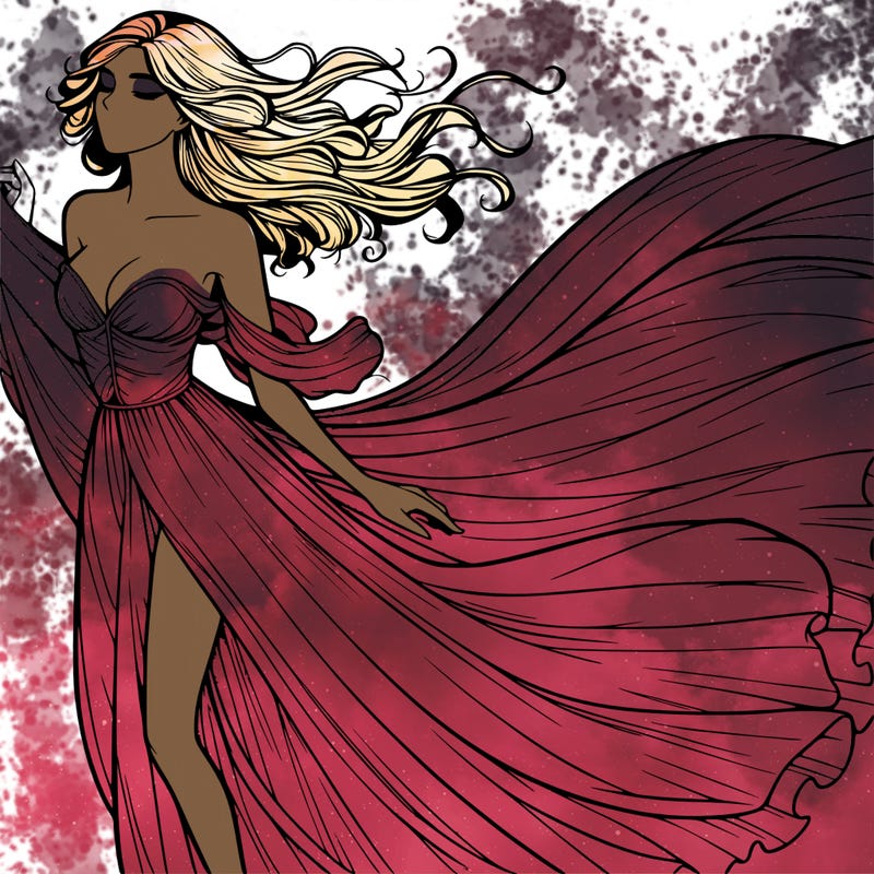 realistic woman in dress flowing the the wind