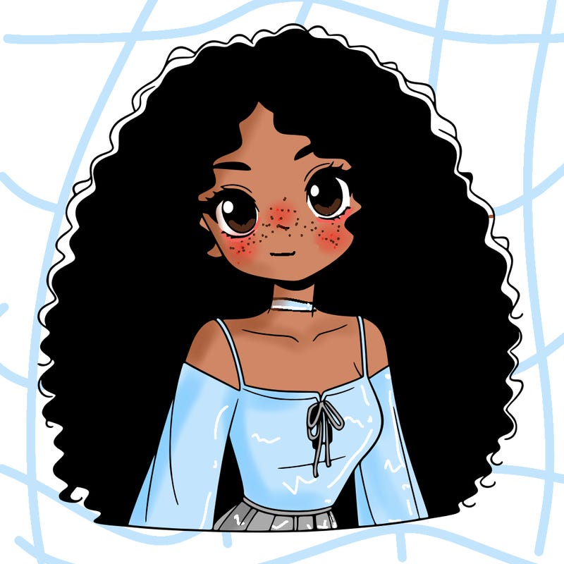 a black anime girl with long afro hair