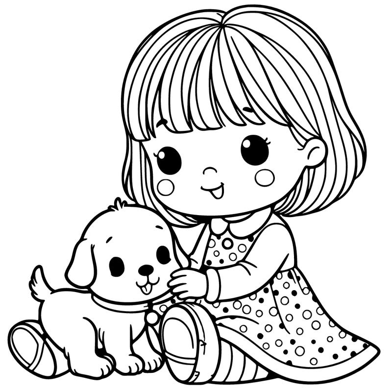 toddler girl with puppy