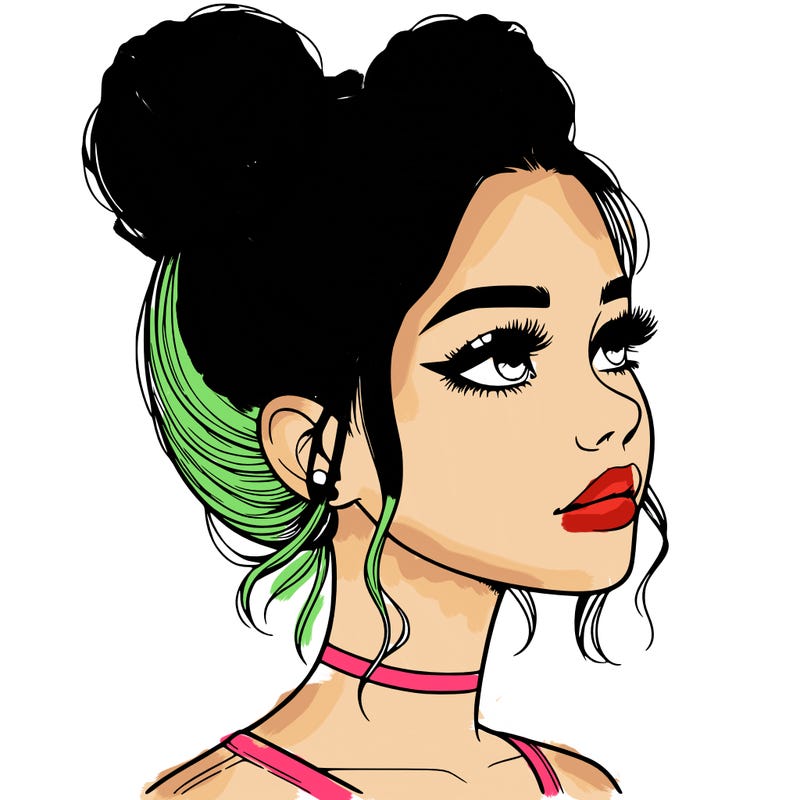 realistic girl with buns on the top of her head