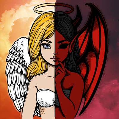 realistic angel half demon