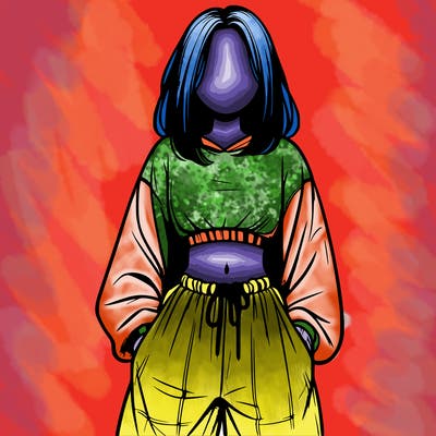 realistic girl faceless with baggy pants and a crop top