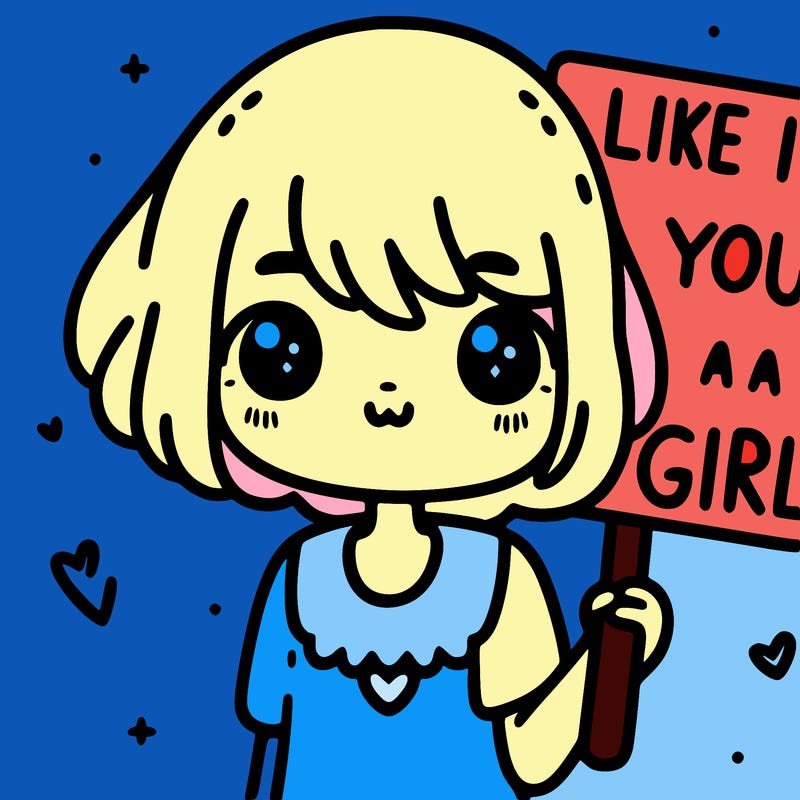 a cute girl holding a sign that says like if you’re a girl