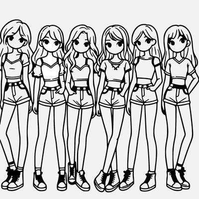 a group of girls wearing crop tops and shorts