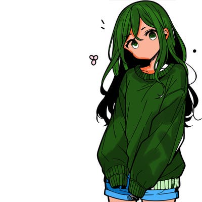 manga teen girl  in a sweater and baggy pants