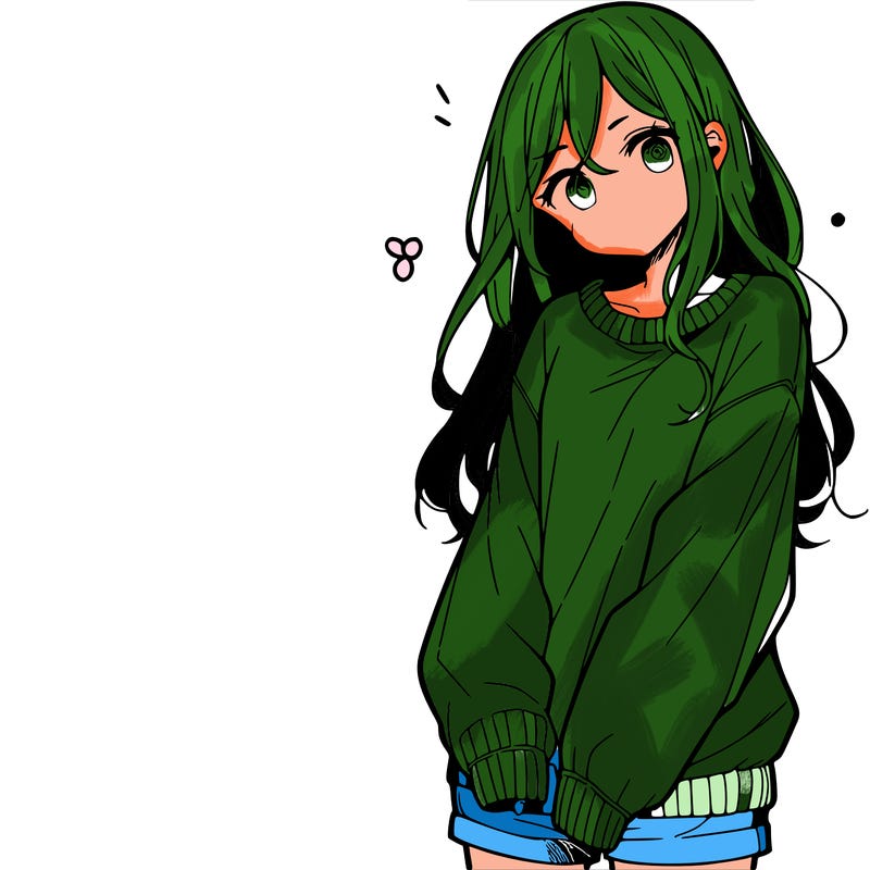 manga teen girl  in a sweater and baggy pants
