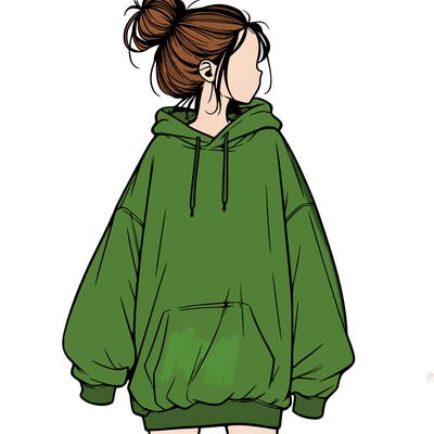 realistic girl with a oversized sweatshirt on and a bun