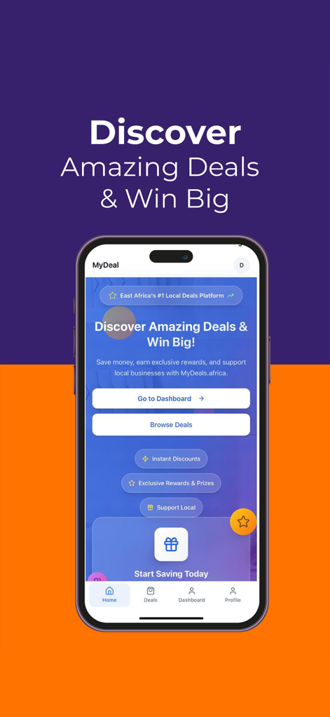 MyDeals: Local Deals & Rewards - Mobile app interface for MyDeals showing local business discounts and reward programs