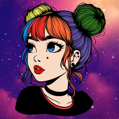 realistic girl with spacebuns