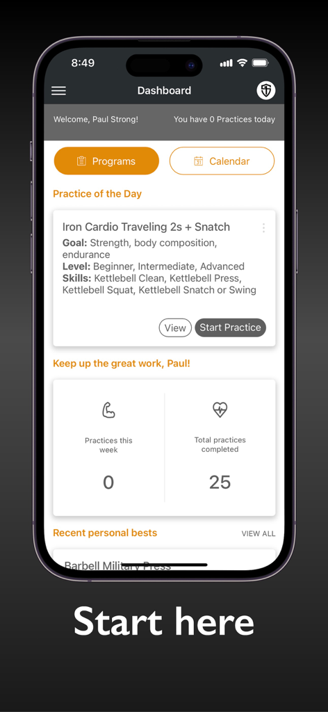 StrongFirst - StrongFirst app dashboard showing iron cardio practice and strength training progress