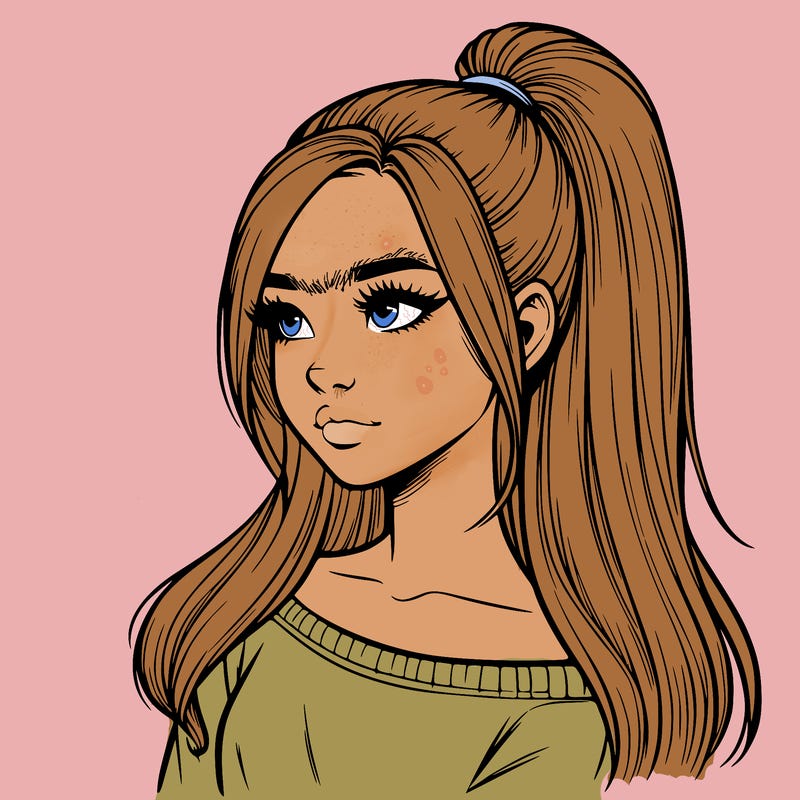 realistic girl with a high ponytail