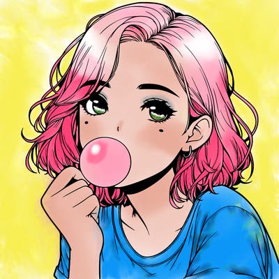 realistic girl chewing bubblegum