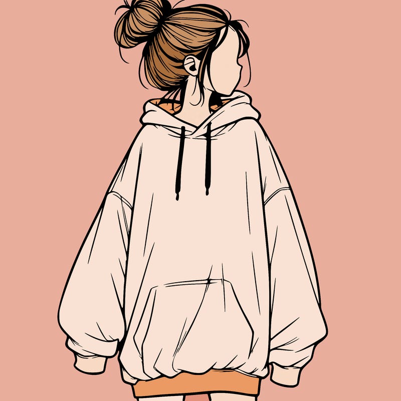 realistic girl with a oversized sweatshirt on and a bun