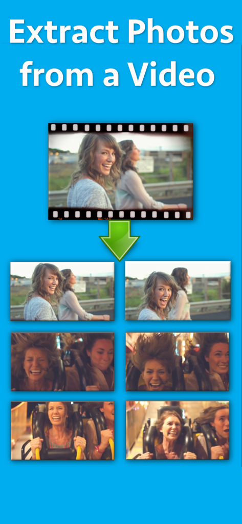 Video to Images Extractor - Un gráfico que muestra el proceso de extracción de varias fotos de alta calidad de un solo clip de vídeo