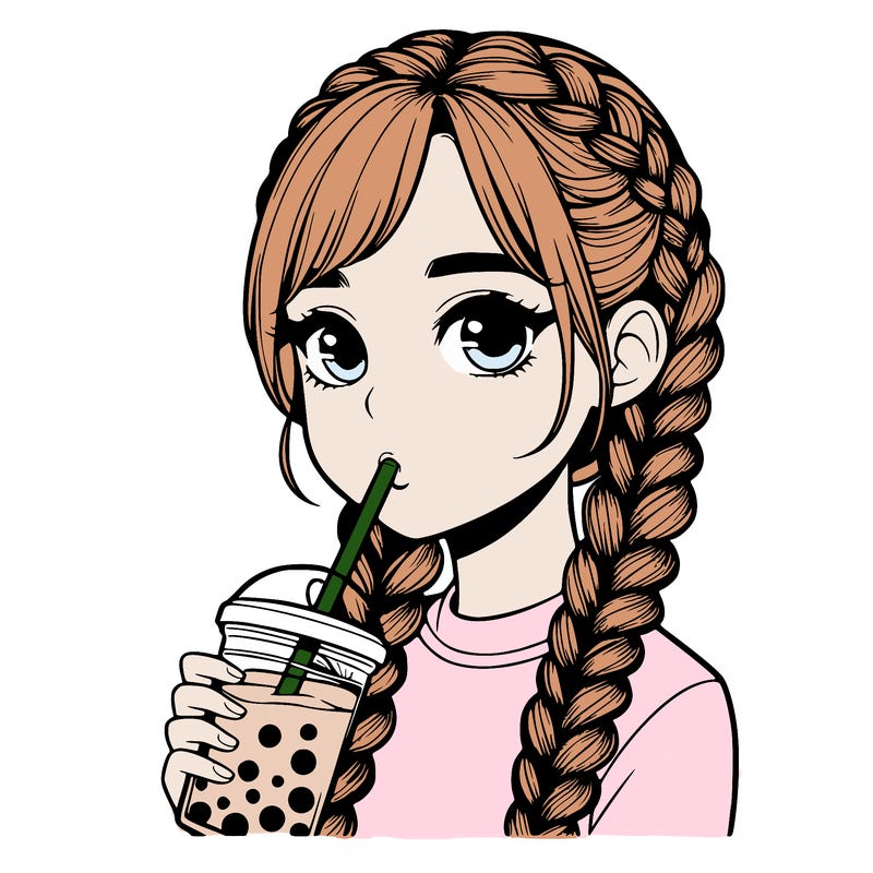 realistic girl with braided hair drinking boba