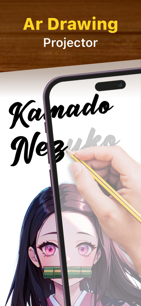 Ar Sketch Tracing Projector - A hand tracing an anime character from a smartphone screen onto paper using an AR drawing app