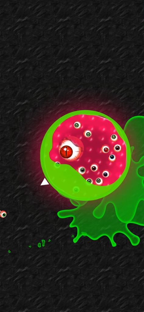 A large pink and green alien blob with multiple eyes and a glowing red aura in the Alien Blob io game