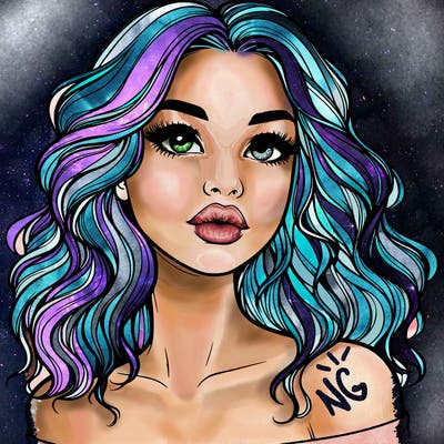 realistic girl with wavy hair and lips
