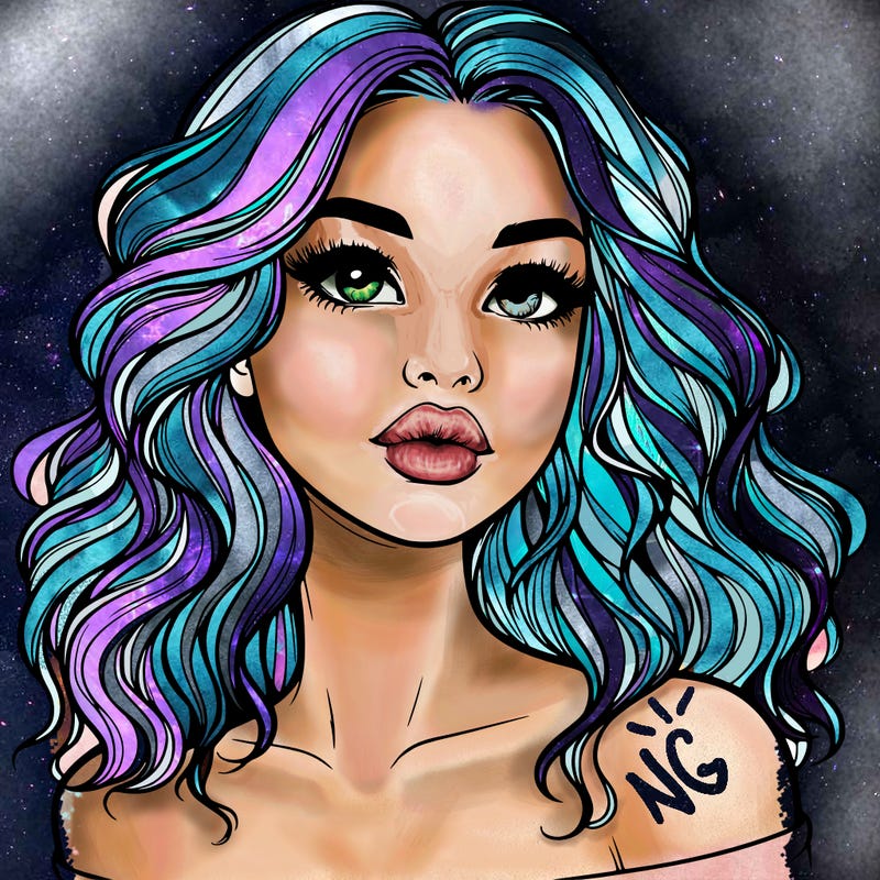 realistic girl with wavy hair and lips