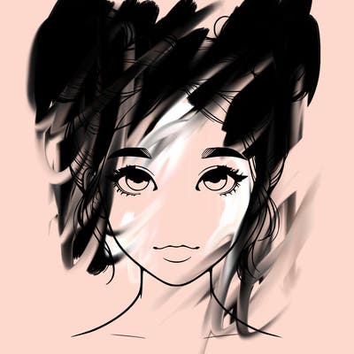 realistic girl with two buns on top of her head