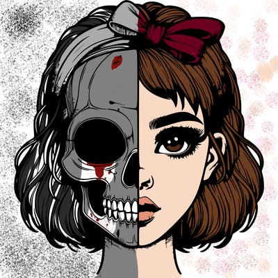 realistic girl with half skull mask
