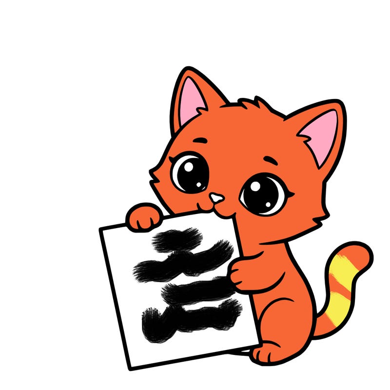 a small cat with a blank sheet of paper in its hand. the cat is sooooooo cute!