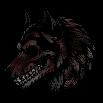 realistic wolf with skull face