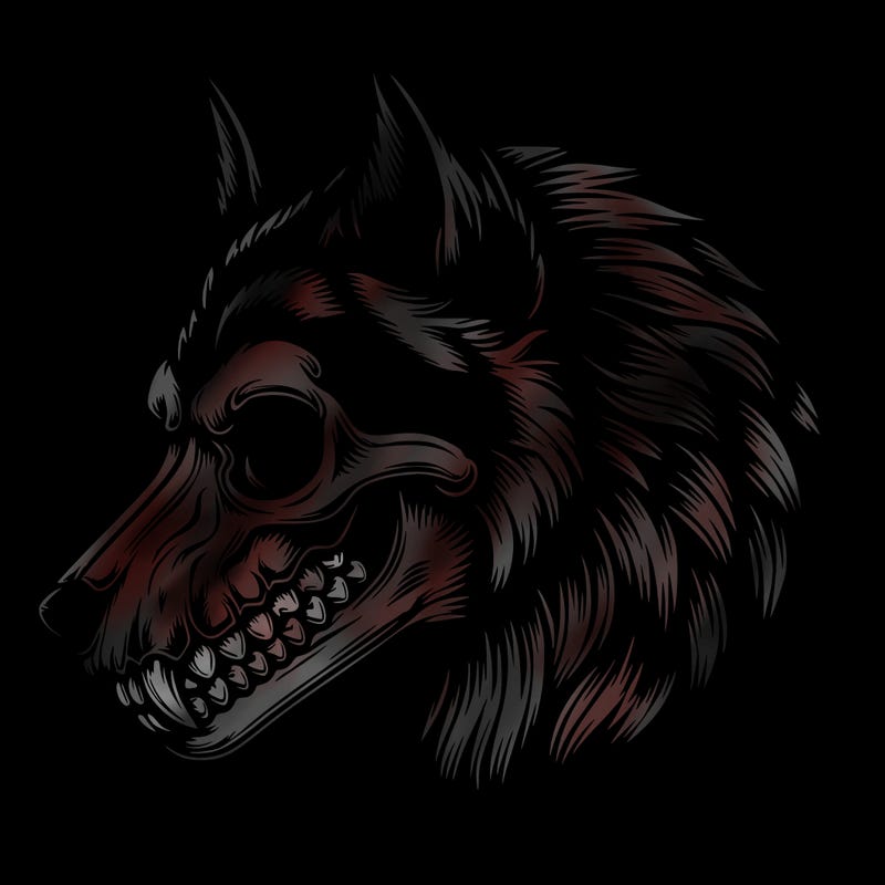 realistic wolf with skull face