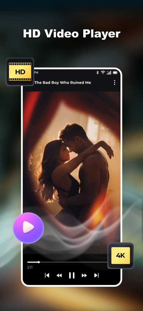 ACE Player - Short Drama - Interfaz de la aplicación ACE Player mostrando una escena de drama corto romántica en alta definición con controles de reproducción