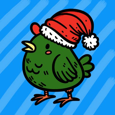 chicken in a christmas hat