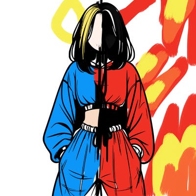 realistic girl faceless with baggy pants and a crop top