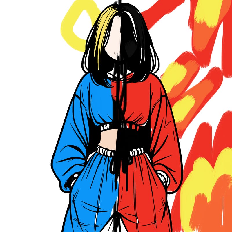 realistic girl faceless with baggy pants and a crop top