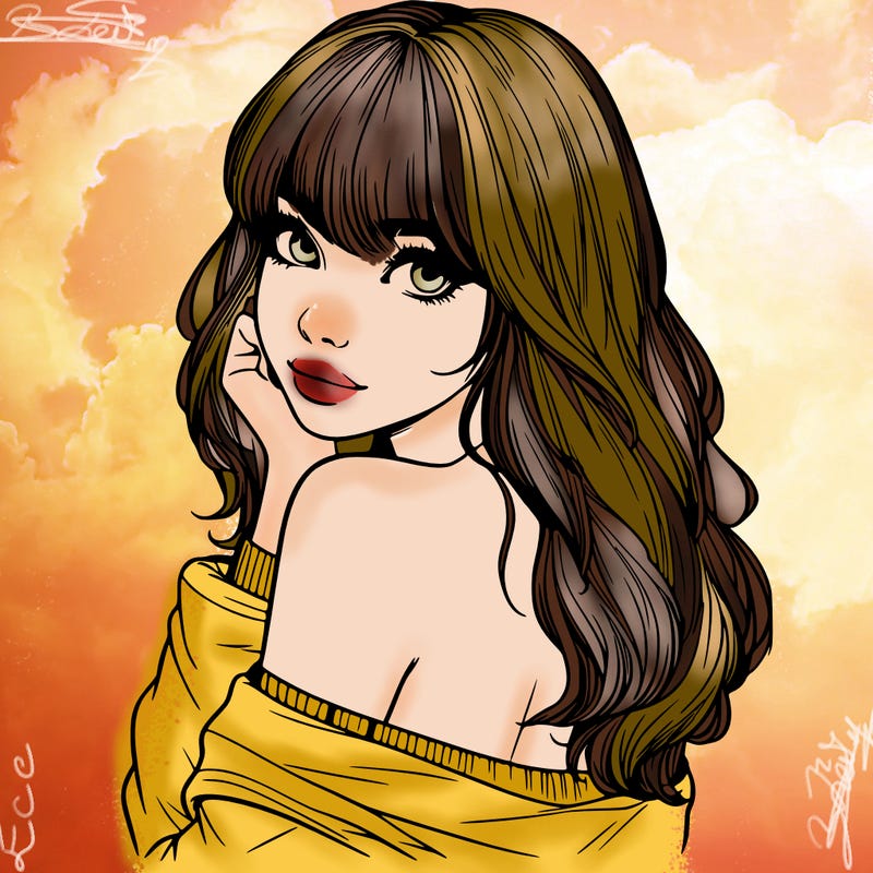 realistic girl with bangs looking over her shoulder