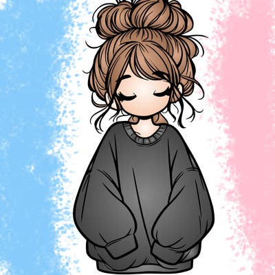 girl with baggy sweatshirt and messy bun